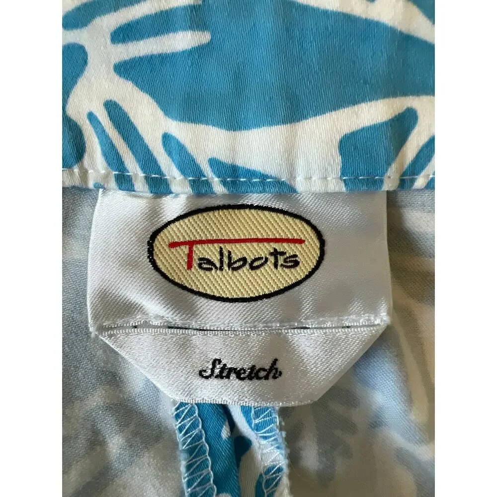 Talbots Chatham Sky Blue Floral Palm Stretch Ankle Pants Size 16 XL